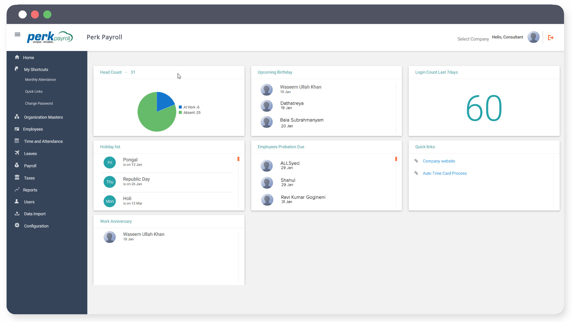 Perk Payroll Dashborad