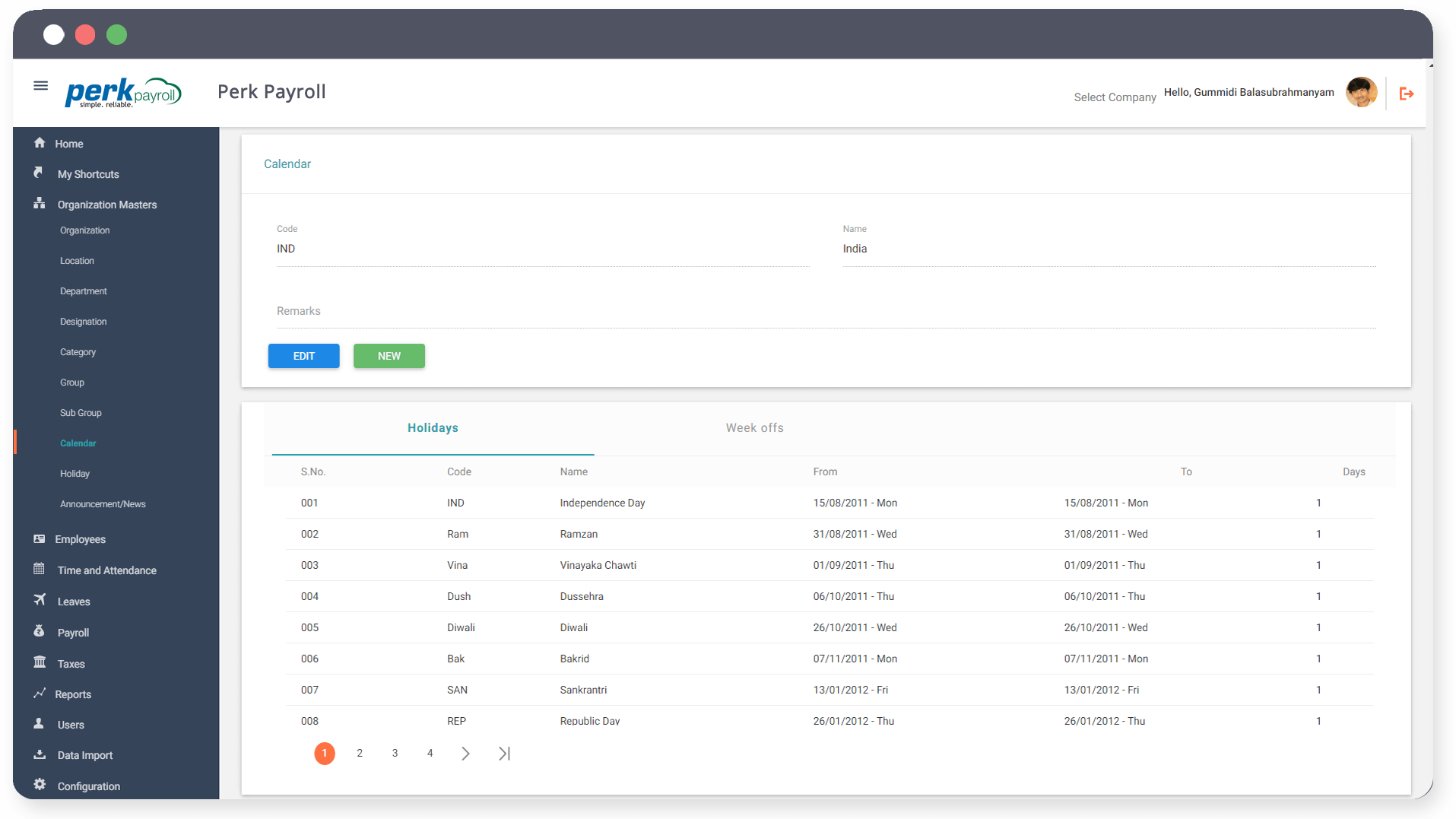 Perk Payroll calendar